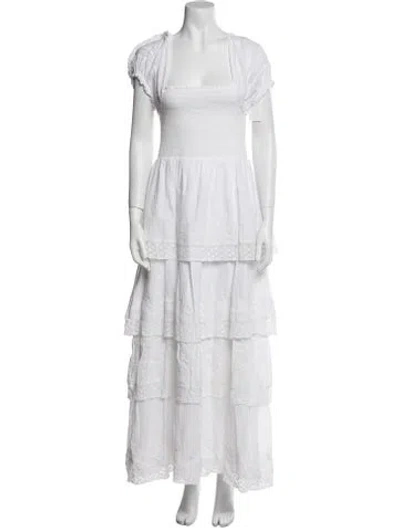 Pre-owned Loveshackfancy Square Neckline Long Dress In White
