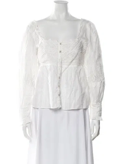 Pre-owned Loveshackfancy Square Neckline Long Sleeve Blouse In Neutral