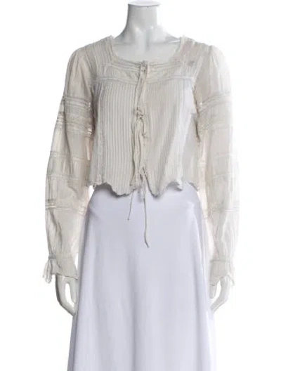 Pre-owned Loveshackfancy Square Neckline Long Sleeve Blouse In Neutral