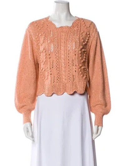 Pre-owned Loveshackfancy Square Neckline Long Sleeve Crop Top In Pink