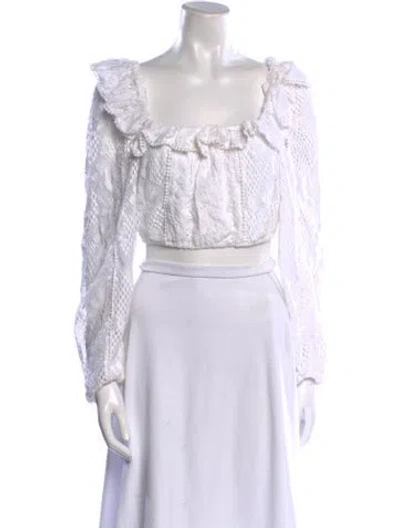 Pre-owned Loveshackfancy Square Neckline Long Sleeve Crop Top In White