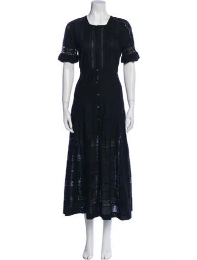 Pre-owned Loveshackfancy Square Neckline Midi Length Dress In Black