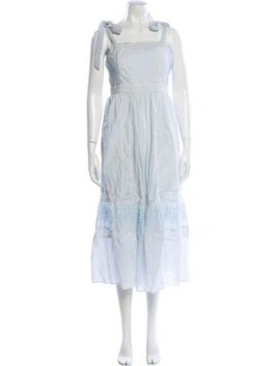 Pre-owned Loveshackfancy Square Neckline Midi Length Dress In Blue