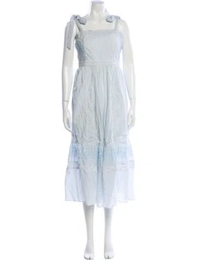 Pre-owned Loveshackfancy Square Neckline Midi Length Dress In Blue