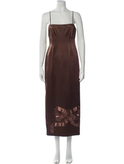 Pre-owned Loveshackfancy Square Neckline Midi Length Dress In Brown