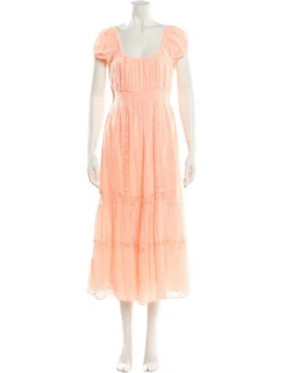Pre-owned Loveshackfancy Square Neckline Midi Length Dress In Orange