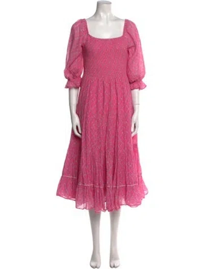 Pre-owned Loveshackfancy Square Neckline Midi Length Dress In Pink