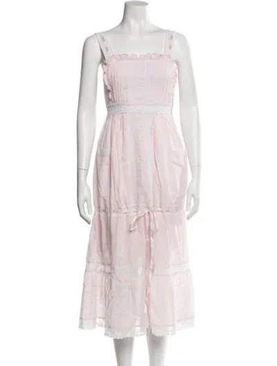 Pre-owned Loveshackfancy Square Neckline Midi Length Dress In Pink