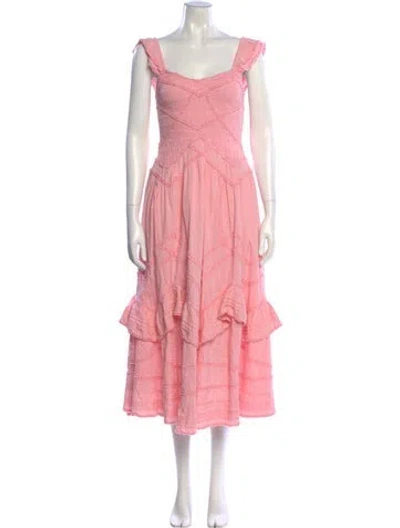 Pre-owned Loveshackfancy Square Neckline Midi Length Dress In Pink