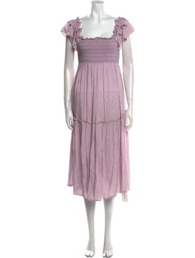 Pre-owned Loveshackfancy Square Neckline Midi Length Dress In Purple