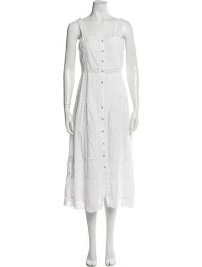Pre-owned Loveshackfancy Square Neckline Midi Length Dress In White