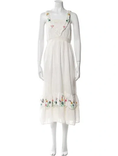Pre-owned Loveshackfancy Square Neckline Midi Length Dress In White