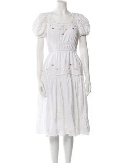 Pre-owned Loveshackfancy Square Neckline Midi Length Dress In White