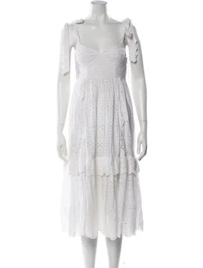 Pre-owned Loveshackfancy Square Neckline Midi Length Dress In White