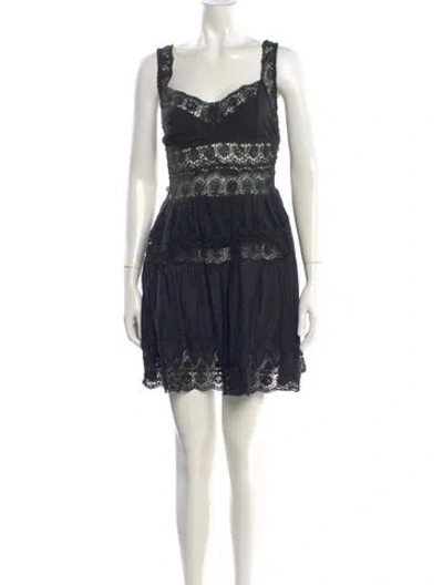 Pre-owned Loveshackfancy Square Neckline Mini Dress In Black