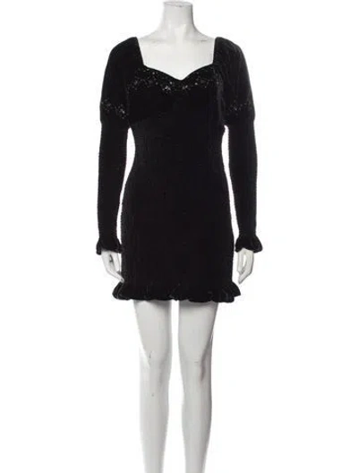 Pre-owned Loveshackfancy Square Neckline Mini Dress In Black
