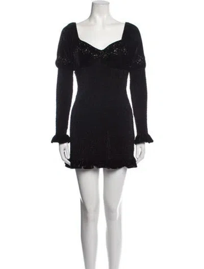 Pre-owned Loveshackfancy Square Neckline Mini Dress In Black