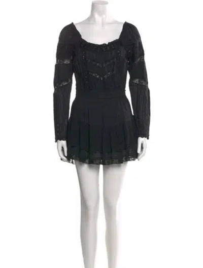 Pre-owned Loveshackfancy Square Neckline Mini Dress In Black