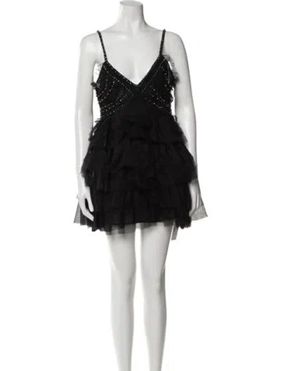 Pre-owned Loveshackfancy Square Neckline Mini Dress In Black