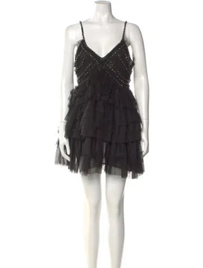 Pre-owned Loveshackfancy Square Neckline Mini Dress In Black