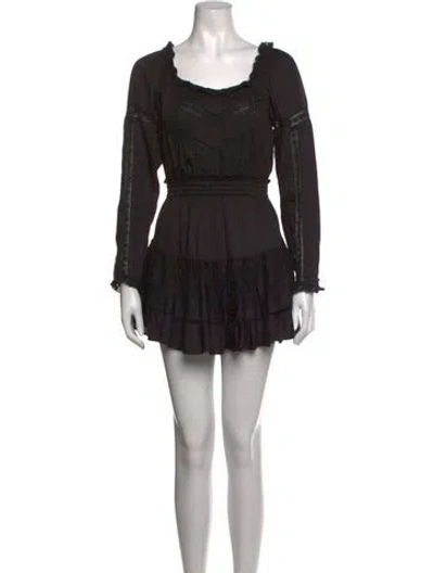 Pre-owned Loveshackfancy Square Neckline Mini Dress In Black
