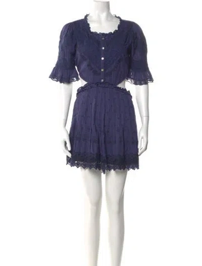 Pre-owned Loveshackfancy Square Neckline Mini Dress In Blue