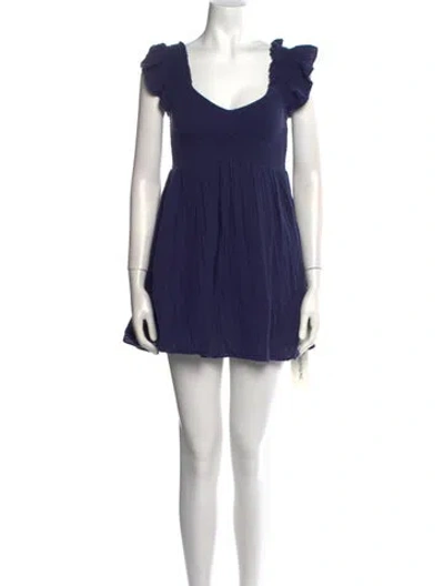 Pre-owned Loveshackfancy Square Neckline Mini Dress In Blue