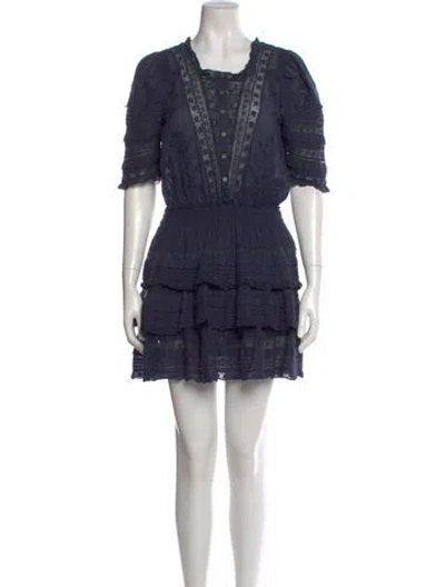 Pre-owned Loveshackfancy Square Neckline Mini Dress In Blue
