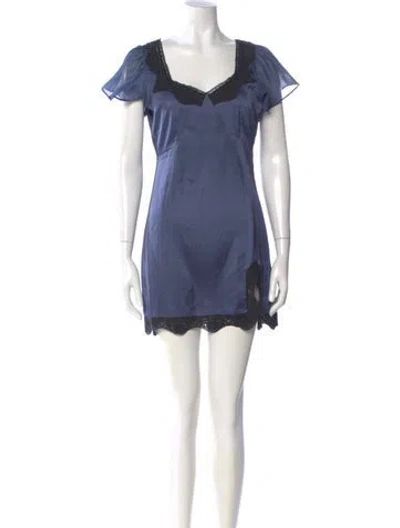Pre-owned Loveshackfancy Square Neckline Mini Dress In Blue