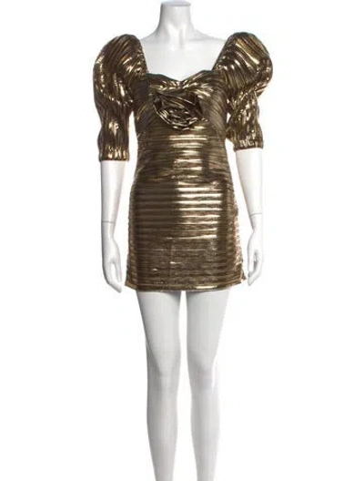 Pre-owned Loveshackfancy Square Neckline Mini Dress In Gold