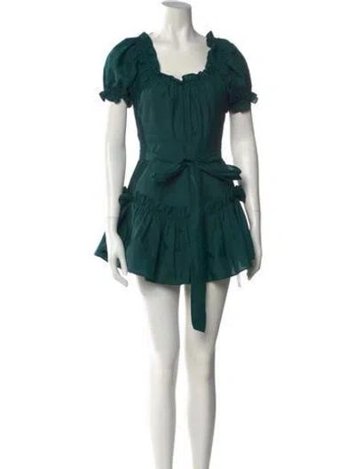 Pre-owned Loveshackfancy Square Neckline Mini Dress In Green