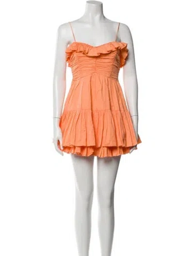 Pre-owned Loveshackfancy Square Neckline Mini Dress In Orange