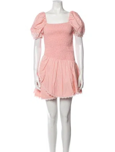 Pre-owned Loveshackfancy Square Neckline Mini Dress In Pink