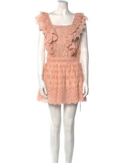 Pre-owned Loveshackfancy Square Neckline Mini Dress In Pink