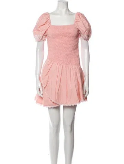Pre-owned Loveshackfancy Square Neckline Mini Dress In Pink