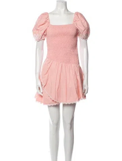 Pre-owned Loveshackfancy Square Neckline Mini Dress In Pink