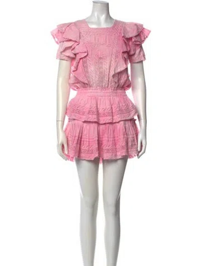 Pre-owned Loveshackfancy Square Neckline Mini Dress In Pink