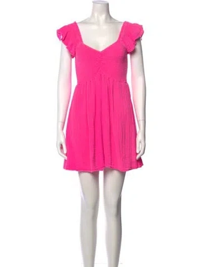 Pre-owned Loveshackfancy Square Neckline Mini Dress In Pink