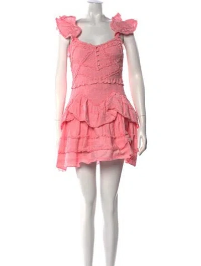 Pre-owned Loveshackfancy Square Neckline Mini Dress In Pink