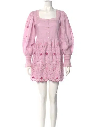 Pre-owned Loveshackfancy Square Neckline Mini Dress In Purple