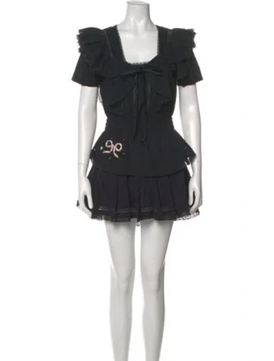 Pre-owned Loveshackfancy Square Neckline Mini Dress W/ Tags In Black