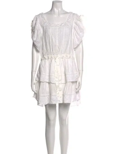 Pre-owned Loveshackfancy Square Neckline Mini Dress W/ Tags In White