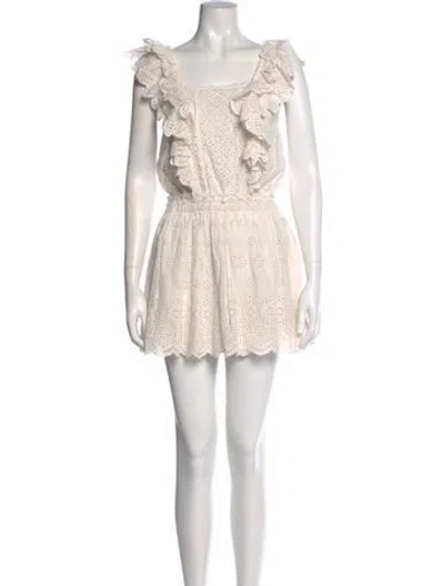 Pre-owned Loveshackfancy Square Neckline Mini Dress In White