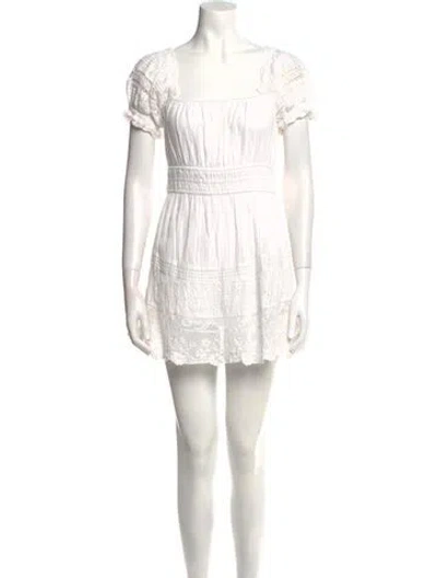 Pre-owned Loveshackfancy Square Neckline Mini Dress In White