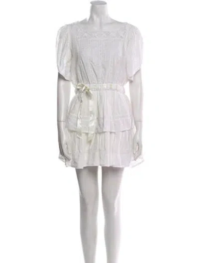 Pre-owned Loveshackfancy Square Neckline Mini Dress In White