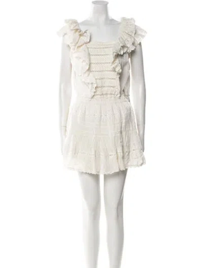 Pre-owned Loveshackfancy Square Neckline Mini Dress In White
