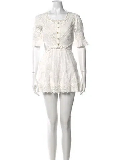 Pre-owned Loveshackfancy Square Neckline Mini Dress In White