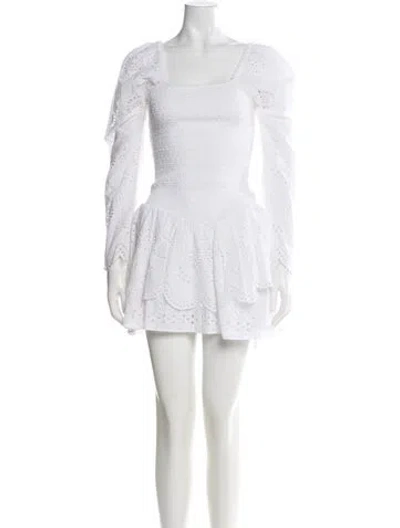 Pre-owned Loveshackfancy Square Neckline Mini Dress In White