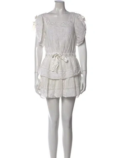 Pre-owned Loveshackfancy Square Neckline Mini Dress In White