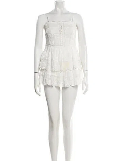Pre-owned Loveshackfancy Square Neckline Mini Dress In White